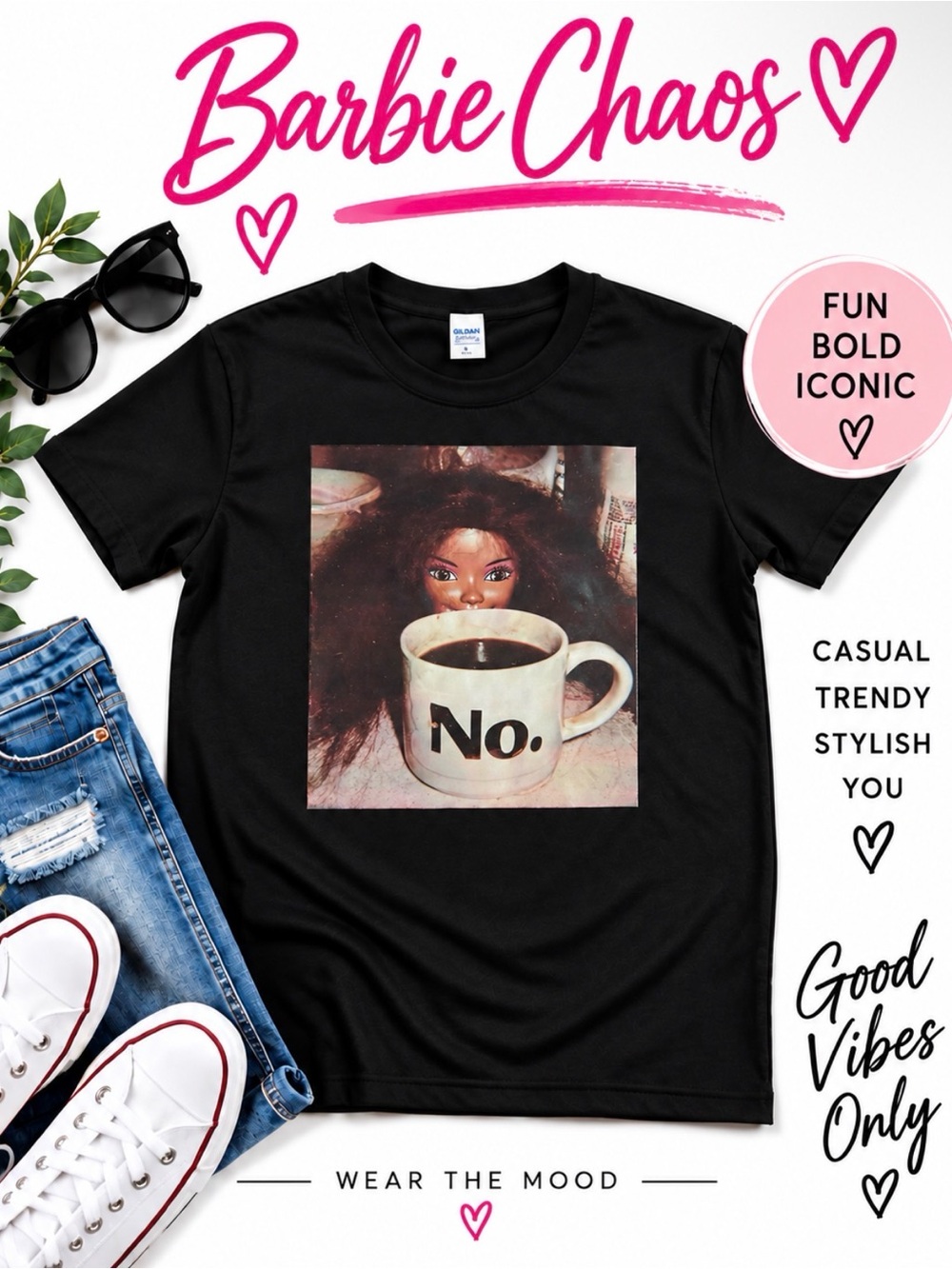 Barbie Chaos Graphic Tee - Black Unisex Short Sleeve